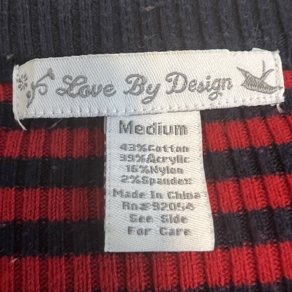 Y2K Love By Design Sweater Womens Medium Red Blue Striped Cardigan Preppy Twee - Picture 7 of 8